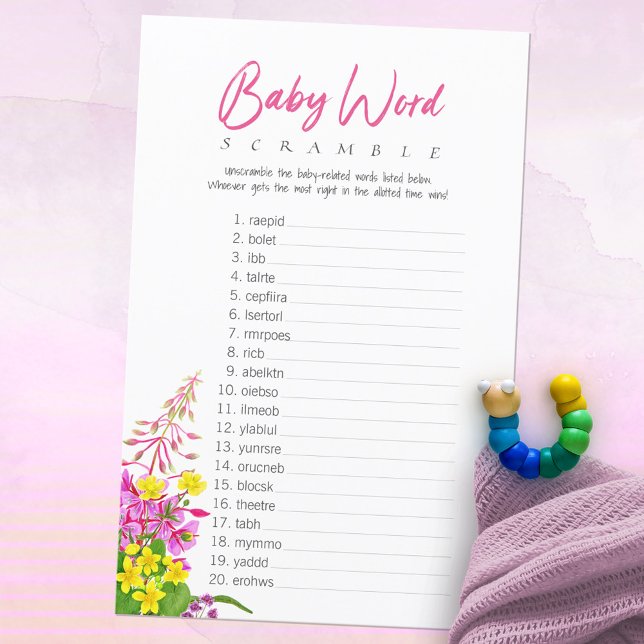 Lámina Juego de estribillo de palabras para bebé de Baby  (Wildflower Baby Shower Baby Word Scramble Game ©Susanne Sachers - Sunny Mind Design 🌞)