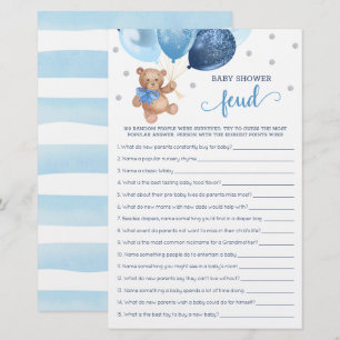 Lámina Juego De Feod De Baby Shower Azul Y Plata Teddy Be