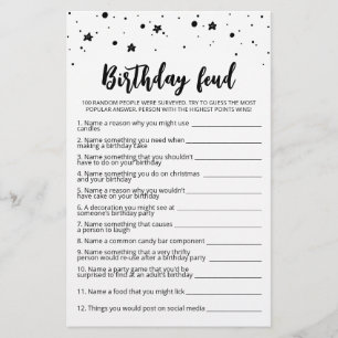 Lámina Juego de Feud de cumpleaños con respuestas