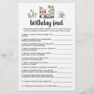 Lámina Juego de Feud de cumpleaños con respuestas