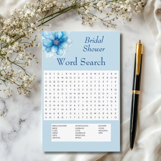 Lámina Juego de Fiesta Blue Floral Word Search Bridal Sho (Subido por el creador)