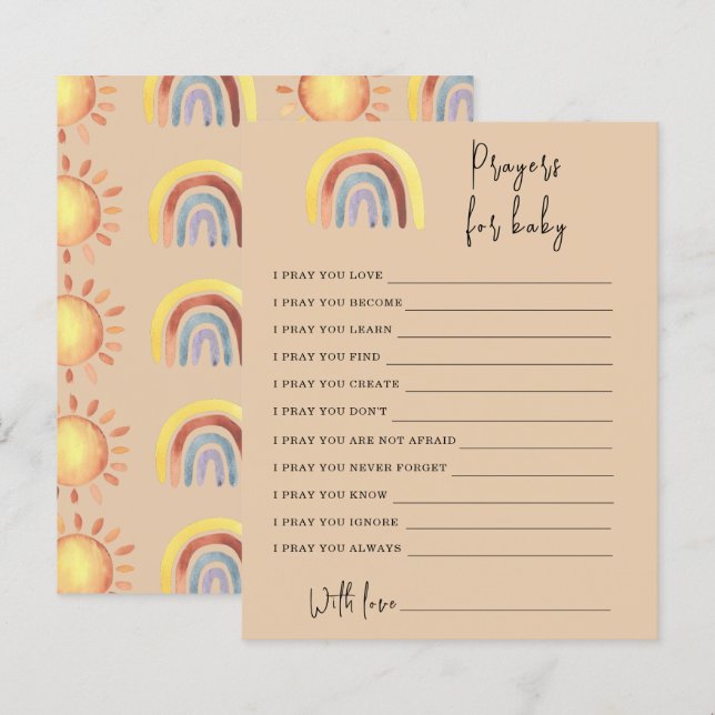 Lámina Juego de fiesta Boho Rainbow | oraciones para bebé (Anverso / Reverso)