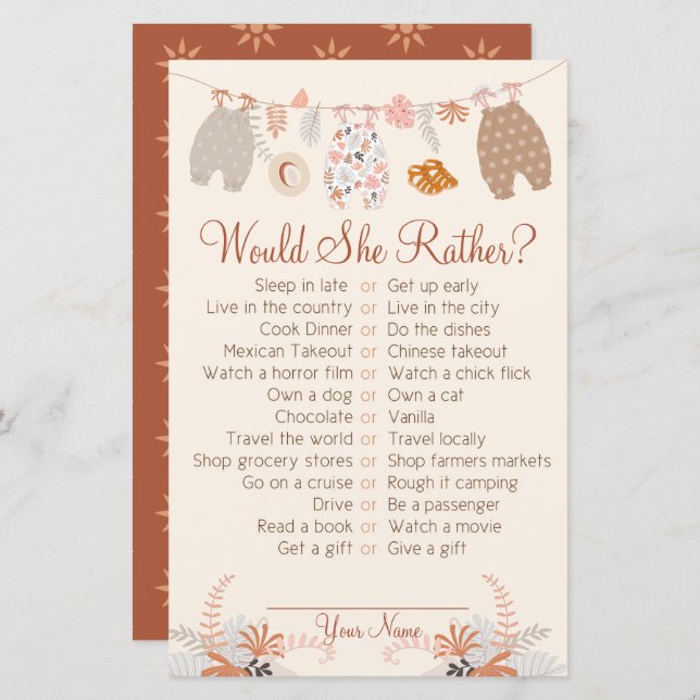 Lámina Juego de fiesta boho safari aventura Little Explor (Anverso / Reverso)