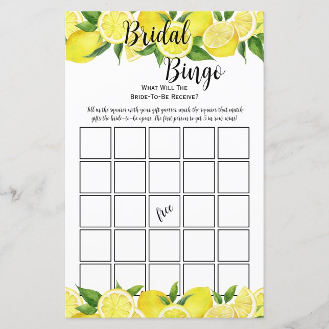 Lámina Juego de Fiesta de Bingo de Ducha Bridal Lemon de  (Anverso)