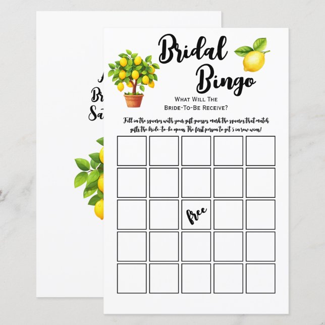 Lámina Juego de Fiesta de bingo de ducha de novia de cítr (Anverso / Reverso)