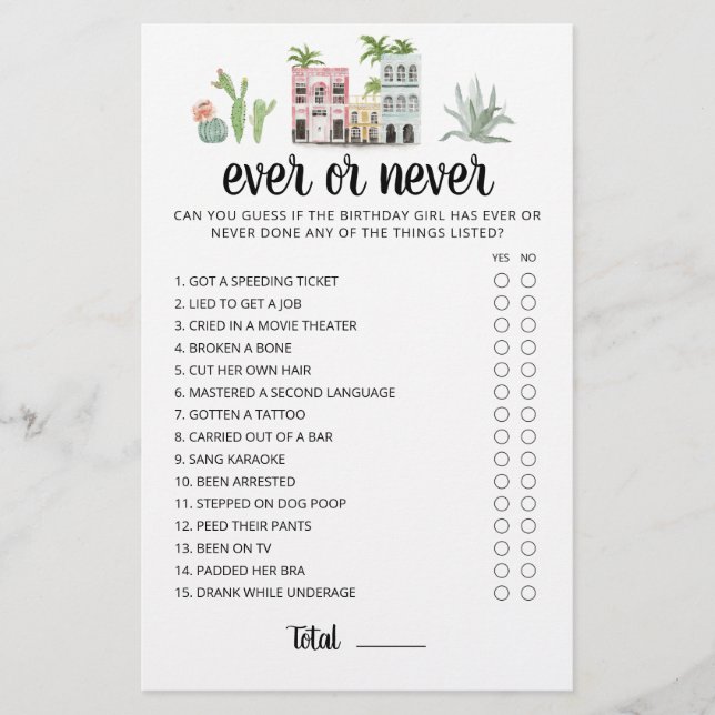 Lámina Juego de fiesta de cumpleaños Ever o Nunca (Anverso)