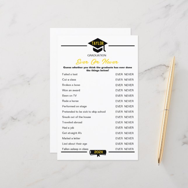 Lámina Juego de fiesta de graduación - Nunca o nunca (Anverso/Reverso In Situ)