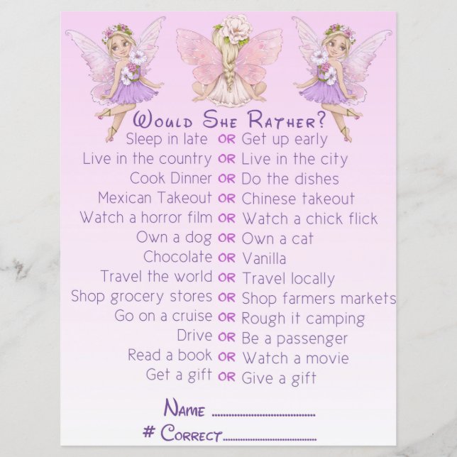 Lámina Juego de Fiesta de Ilustracion rosa Baby Shower pa (Anverso)