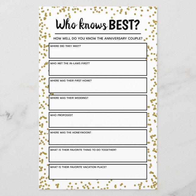 Lámina Juego de Fiesta del Aniversario del Boda Dorado (Anverso)