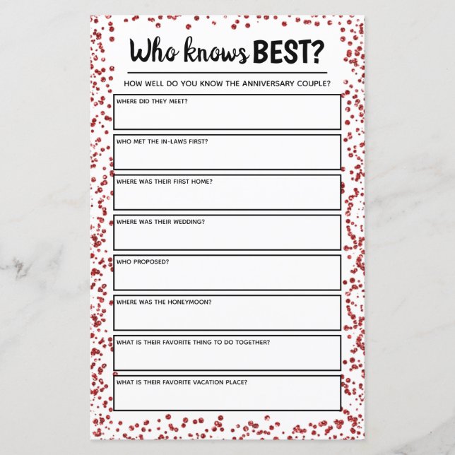 Lámina Juego de Fiesta del aniversario del Boda Ruby (Anverso)