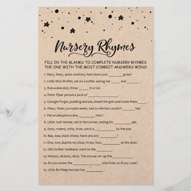 Lámina Juego de Fiestas Baby Shower Rhymes de enfermera c (Anverso)