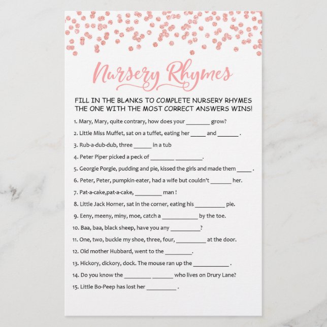 Lámina Juego de Fiestas Baby Shower Rhymes de enfermera c (Anverso)