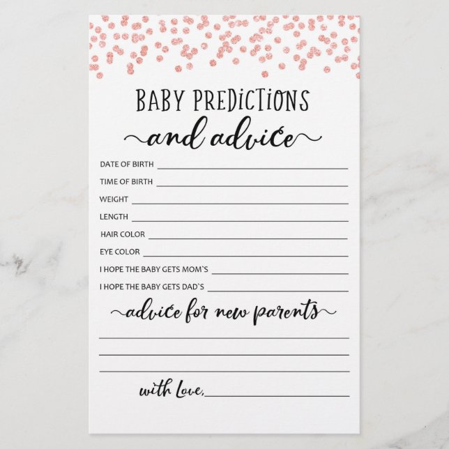 Lámina Juego de Fiestas de Baby Predictions and Advances  (Anverso)