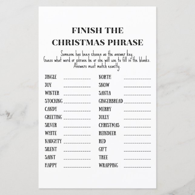 Lámina Juego de Fiestas de Navidades familiares IMPRESION (Anverso)