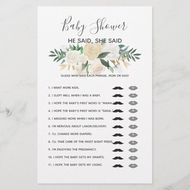 Lámina Juego de Flores Baby Shower - Dijo Que Dijo (Anverso)