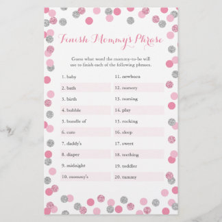 Lámina Juego de frases de mami de fin de Baby Shower rosa