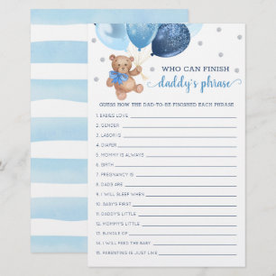 Lámina Juego de frases de papá Baby Shower Teddy Bear
