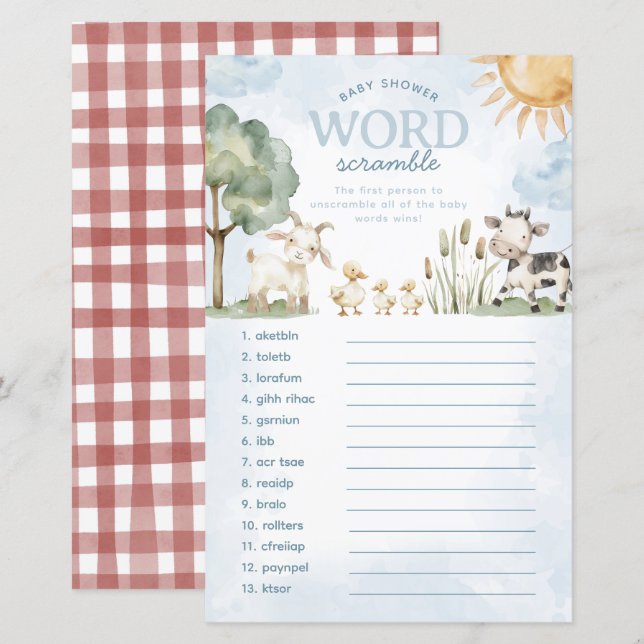 Lámina Juego de frotis de palabras de Baby Shower (Anverso / Reverso)