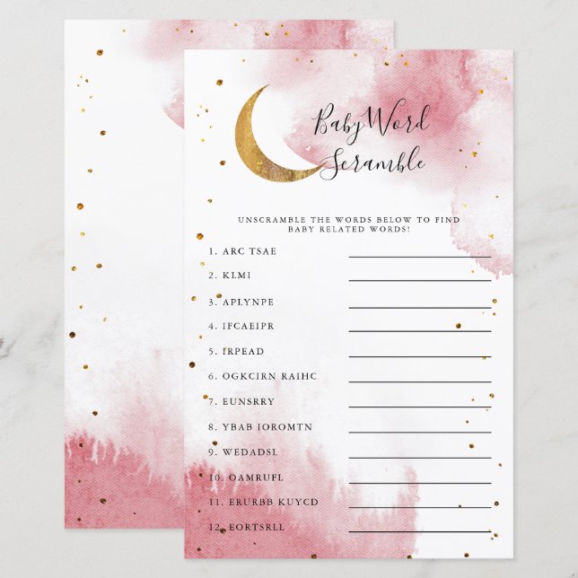 Lámina Juego de frotis de Word de Pink Moon Baby Shower (Anverso / Reverso)