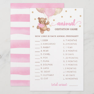 Lámina Juego de gestación animal Baby Shower Teddy Bear