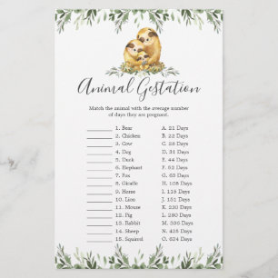 Lámina Juego de Gestación Animal de Sloth Family Baby Sho