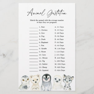 Lámina Juego de Gestación de Animales del Ártico Baby Sho