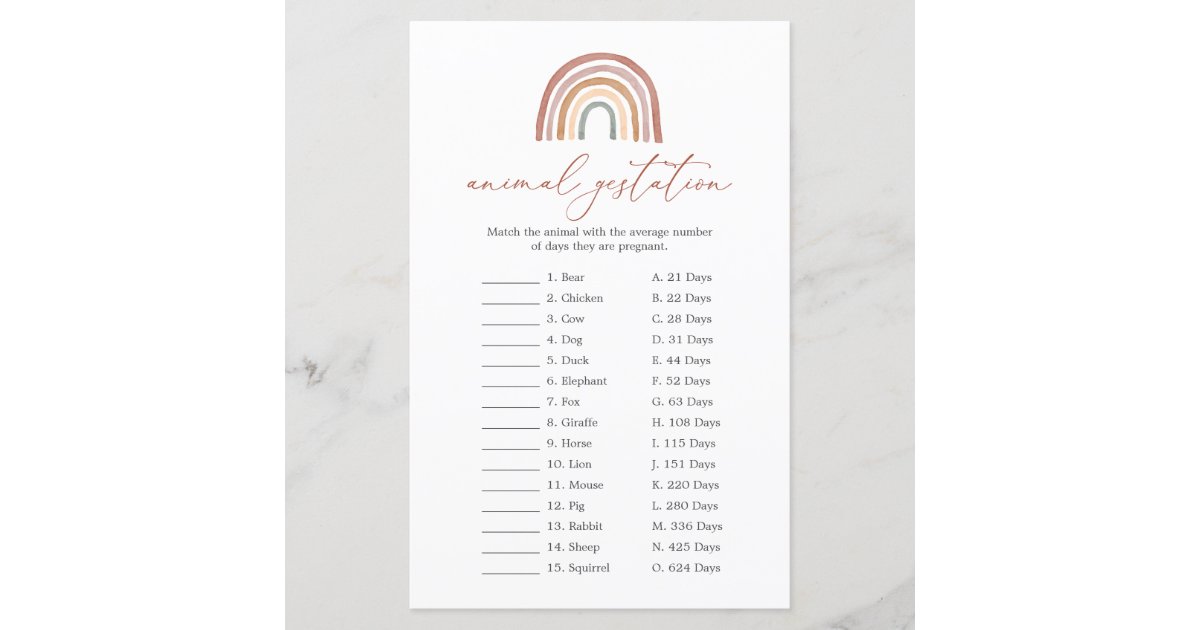 Lámina Juego de gestación de animales Rainbow Baby Shower | Zazzle.es