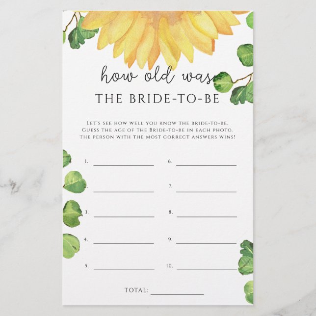 Lámina Juego de girasoles ¿Qué edad tenía la novia para s (Anverso)