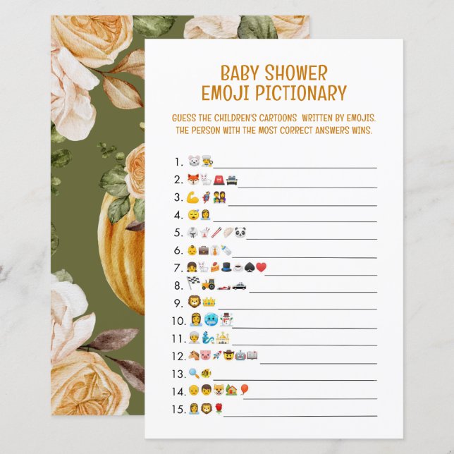 Lámina Juego de imágenes de Emoji de Baby Shower (Anverso / Reverso)
