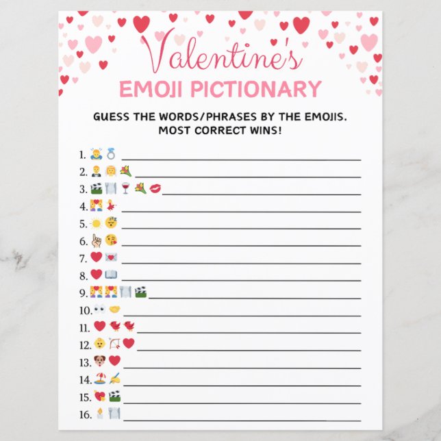 Lámina Juego de imágenes de Emoji el día de San Valentín (Anverso)