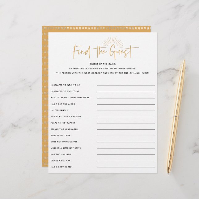 Lámina Juego de invitados Boho Sunshine Baby Shower (Anverso/Reverso In Situ)