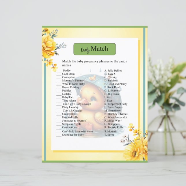 Lámina Juego de juego de golosinas de Baby Shower con cue (Anverso de pie)