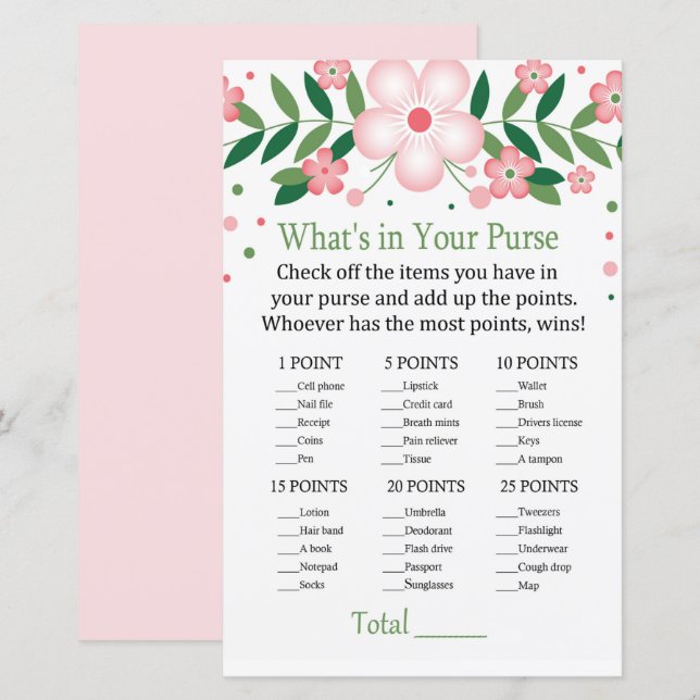 Lámina Juego de la bolsa rosa floral (Anverso / Reverso)