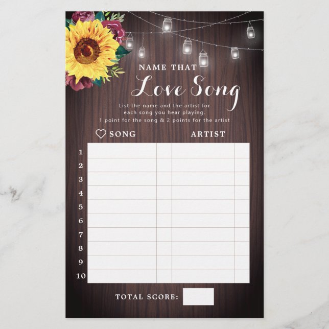 Lámina Juego de la canción Sunflower Burgundy Wood Bridal (Anverso)