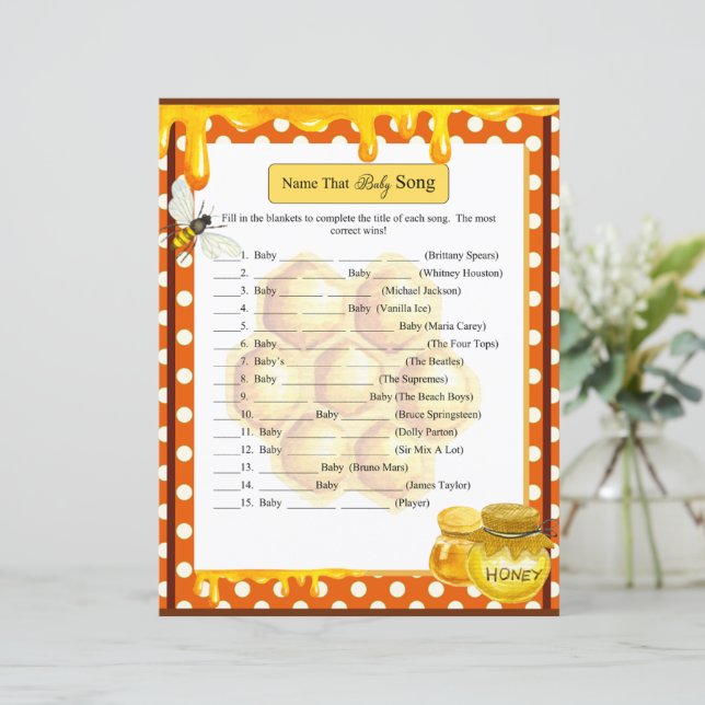 Lámina Juego de la canción Sweet Honeybee Baby Shower Bab (Anverso de pie)