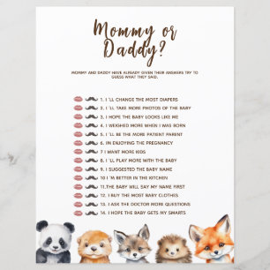 Lámina Juego de la ducha de bebé de Mamá o Papá Animales 
