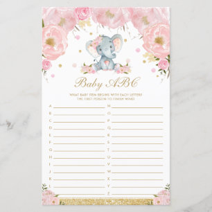 Lámina Juego de la ducha de bebé elefante floral rosado A