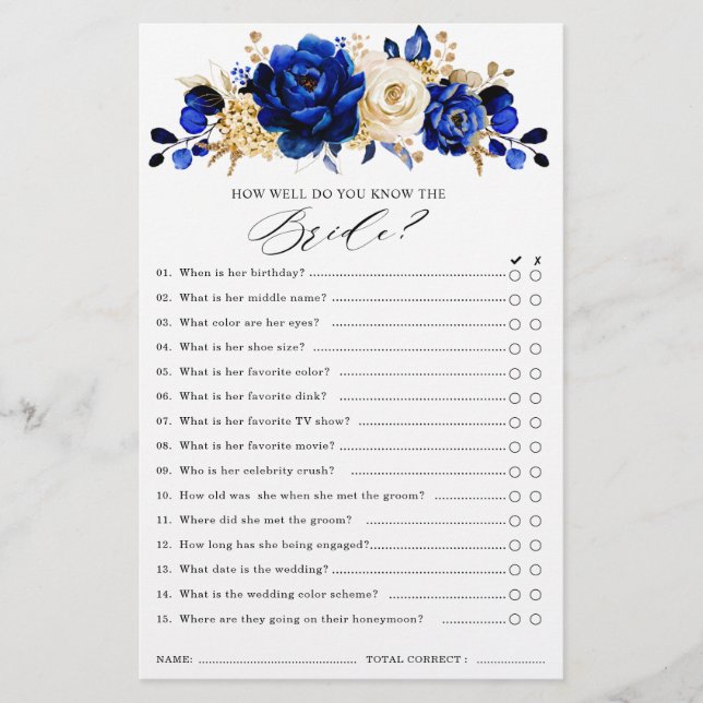 Lámina Juego de la ducha de boda metálico azul real amari (Anverso)