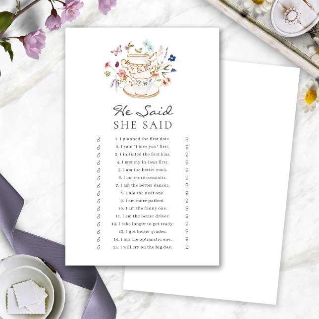 Lámina Juego de la Ducha de Novia "Él dijo té" (He Said She Said Tea Cup Bridal Shower Game by Painted Paperie
)