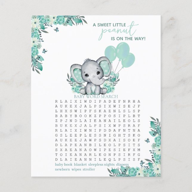 Lámina Juego de la ducha para bebé elefante neutral (Anverso)