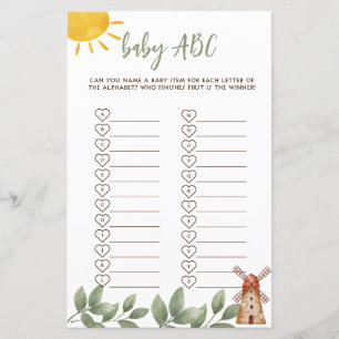 Lámina Juego de la granja temática ABC para baby shower