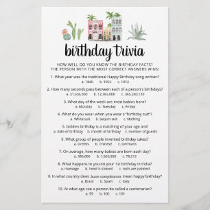 Lámina Juego de la Trivia de Cumpleaños con Respuestas Fi