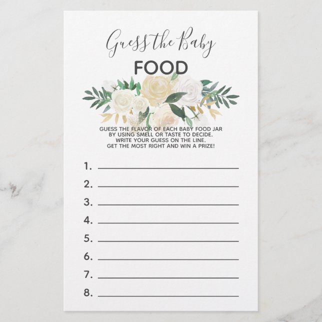 Lámina Juego de las flores de Baby Shower - Adivina la co (Anverso)