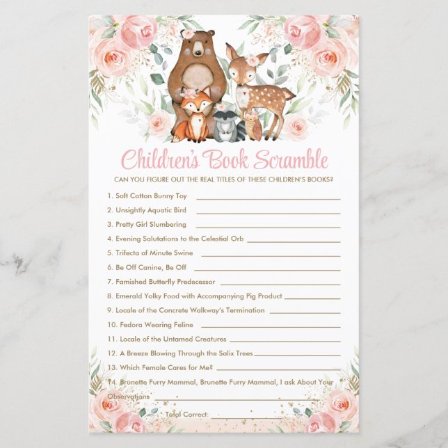 Lámina Juego de libros para niños con flores rosadas (Anverso)