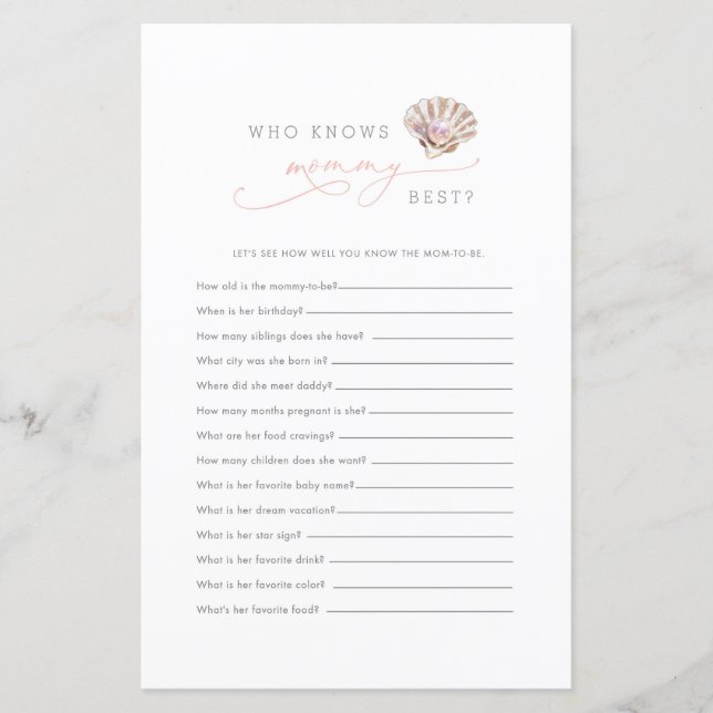 Lámina Juego de Little Pearl Under Sea Quién Conoce Mejor (Anverso)