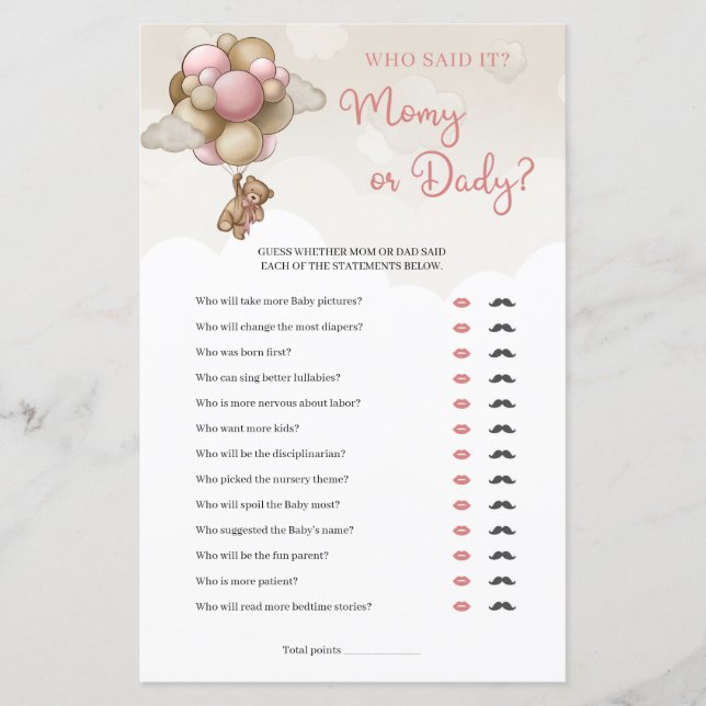 Lámina Juego de mamá o papá con marfil de oso rosa marrón (Anverso)