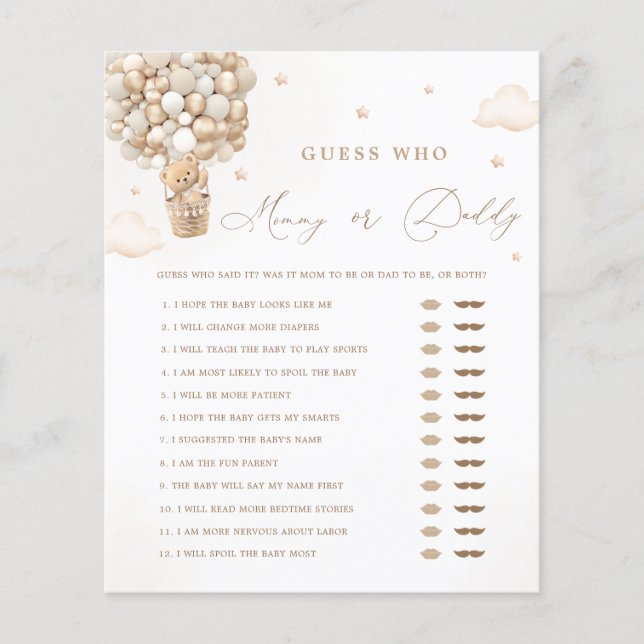 Lámina Juego de mamá o papá de Teddy Bear Baby Shower (Anverso)