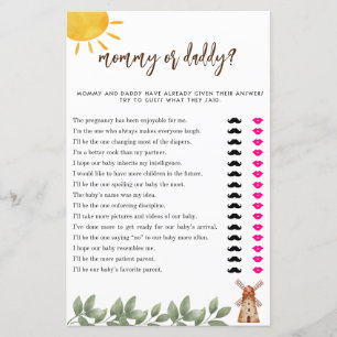 Lámina Juego de mamá o papá en baby shower con tema de gr