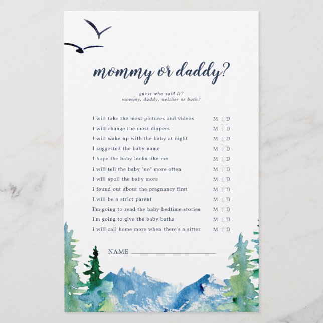 Lámina Juego de mamá o papi de las Montañas Rocosas (Anverso)