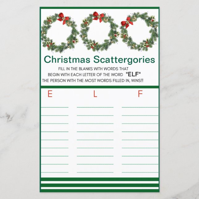 Lámina Juego de navidades Fiesta Scattergories (Anverso)